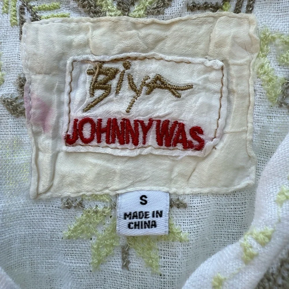 Johnny Was Biya White Linen Embroidered Boho Tunic Top S Aztec Festival Coastal - Picture 8 of 12